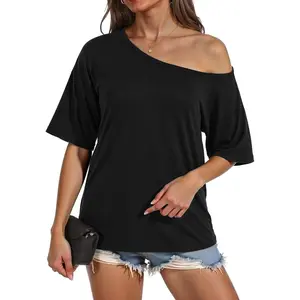 Womens Summer Off Shoulder Tops Oversized Casual Loose Short Sleeve T Shirts One Shoulder Tops Fashion Clothes