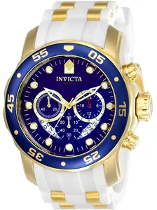 Invicta Men's Pro Diver Scuba Chronograph — Iconic Blue/Gold, White and Gold Silicone Strap — 48mm Summer Dive Watch — Authentic, New in Box