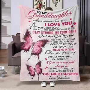 To Granddaughter Letter Pattern Flannel Blanket, Air Conditioning Blanket, Soft Throw Blanket for Home Office Travel, Gift for Granddaughter