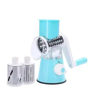 Manual Vegetable Chopper, 1 Set Rotary Cheese Grater Chopper with Replaceable Stainless Steel Drum Blades, Vegetable Cutter Slicer for Kitchen
