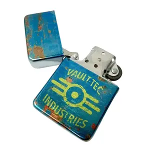 Vintage Distressed Lighter with Vault-Tec Industries Logo and Rusty Blue Finish
