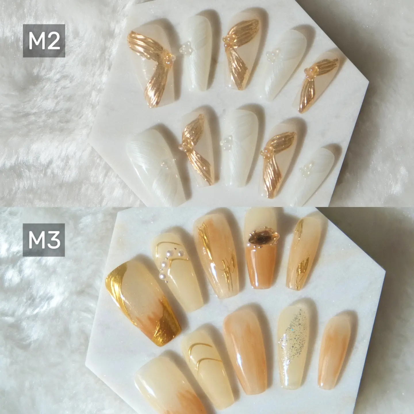 Golden Hour Series | Simply Nailed Handmade Press-on Nails Pretty Design Medium Long Coffin / Ballerina Nails 1 Set 10 pcs / Long-lasting Reusable Comfortable / Convenient Nails Art
