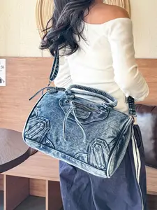 1pc Women's retro washed denim handbag, retro street style suitable for daily shopping, weekend travel, and casual daily wear. A must-have shoulder tote bag for women