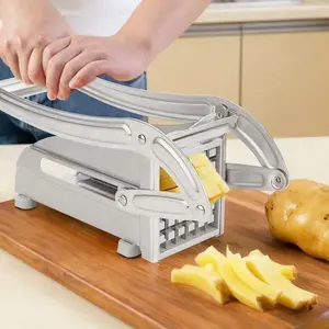 Stainless Steel French Fry Maker & Slicer, Dystopian Chopper, 2-Blade Vegetable Cutter with Non-Slip Base for Potatoes/Carrots – Premium Design Blade Kitchen Gadgets