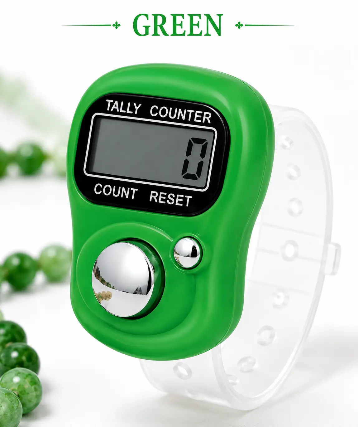 Digital Tasbih Counter Ring – Electronic Finger Dhikr Counter for Tasbeeh, Salah, Zikr & Daily Remembrance - Green Color