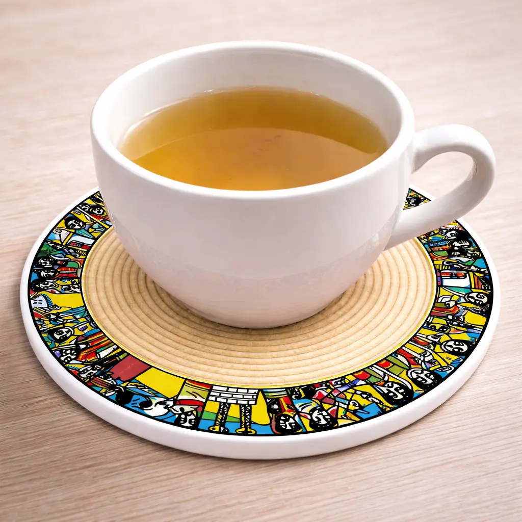 Ceramic Coaster for Tea or Coffee Cup 4 pcs Round Set