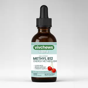 Vivchews High-Potency Vegan Methyl B12 Liquid Drops for Energy & Brain Support, Natural Flavor, Stevia-Sweetened, Non-GMO, Gluten-Free, Alcohol-Free, No Artificial Colors, Flavors, or Sweeteners, 3,000 mcg per Serving, 2-Month Supply, 1 fl oz