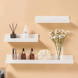 Classic Floating Shelf with Adhesive Strip, Wall-Mounted Plastic Storage Rack for Bedroom Living Room Bathroom Kitchen