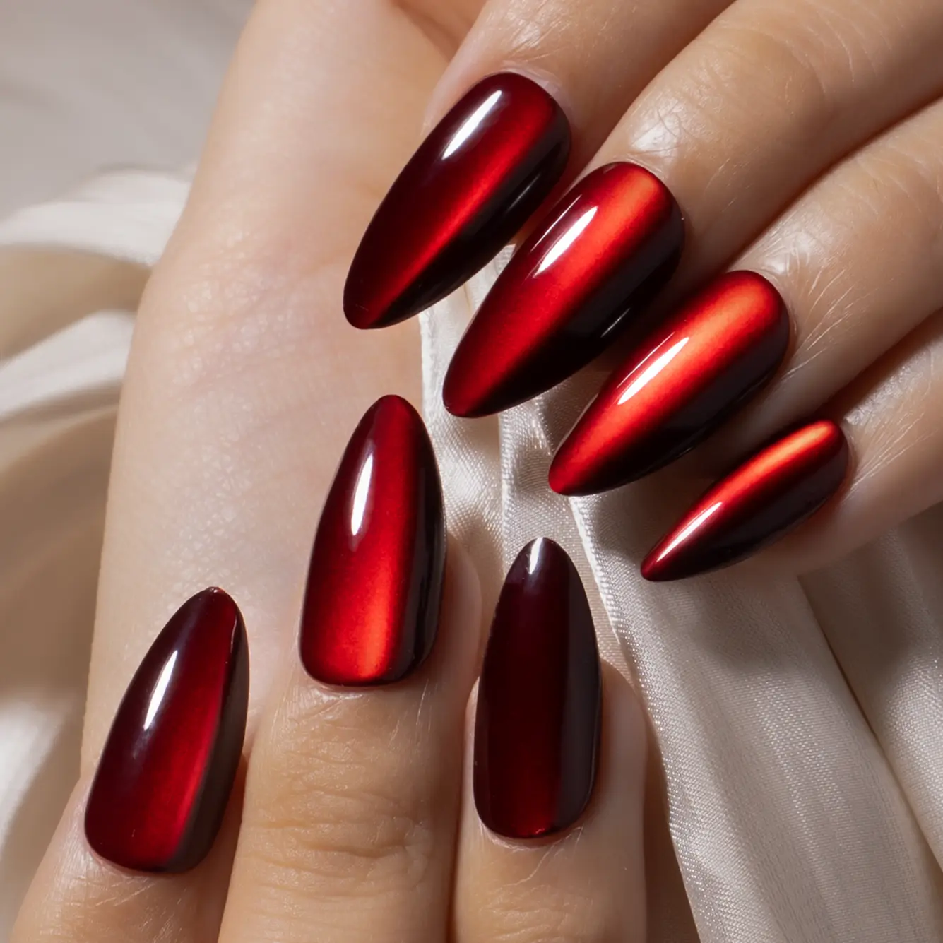 Crimson Dagger Long Stiletto Press-On Nails – Deep Blood Red Metallic Chrome Finish, Bold and Dramatic Reusable False Nail Set, Perfect for Halloween, Cosplay, Parties, Gothic and Vampire-Inspired Looks, Easy to Apply and Long-Lasting Manicure Set