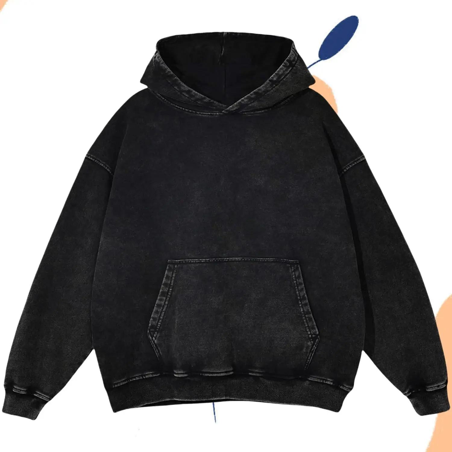 Men's Distressed Acid Wash Heavy-Weight Plush Cotton Loose Oversized Pullover Hoodie - Unisex Couples Casual Streetwear Hooded Top (Matching Style Included), Sweatshirts, Menswear, Stylish, Vintage