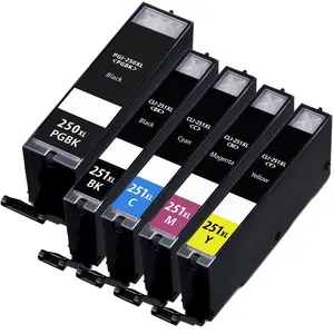 5 Pack Canon PGI-250xl CLI-251xl Ink Cartridges (1X Large Black Pgi-250xl - 1x each color Cli-251xl) - Compatible