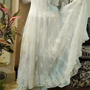 Women's White Anarkalli kurti with Inner Chikankari - Size 36, 38 - Casual, Womenswear