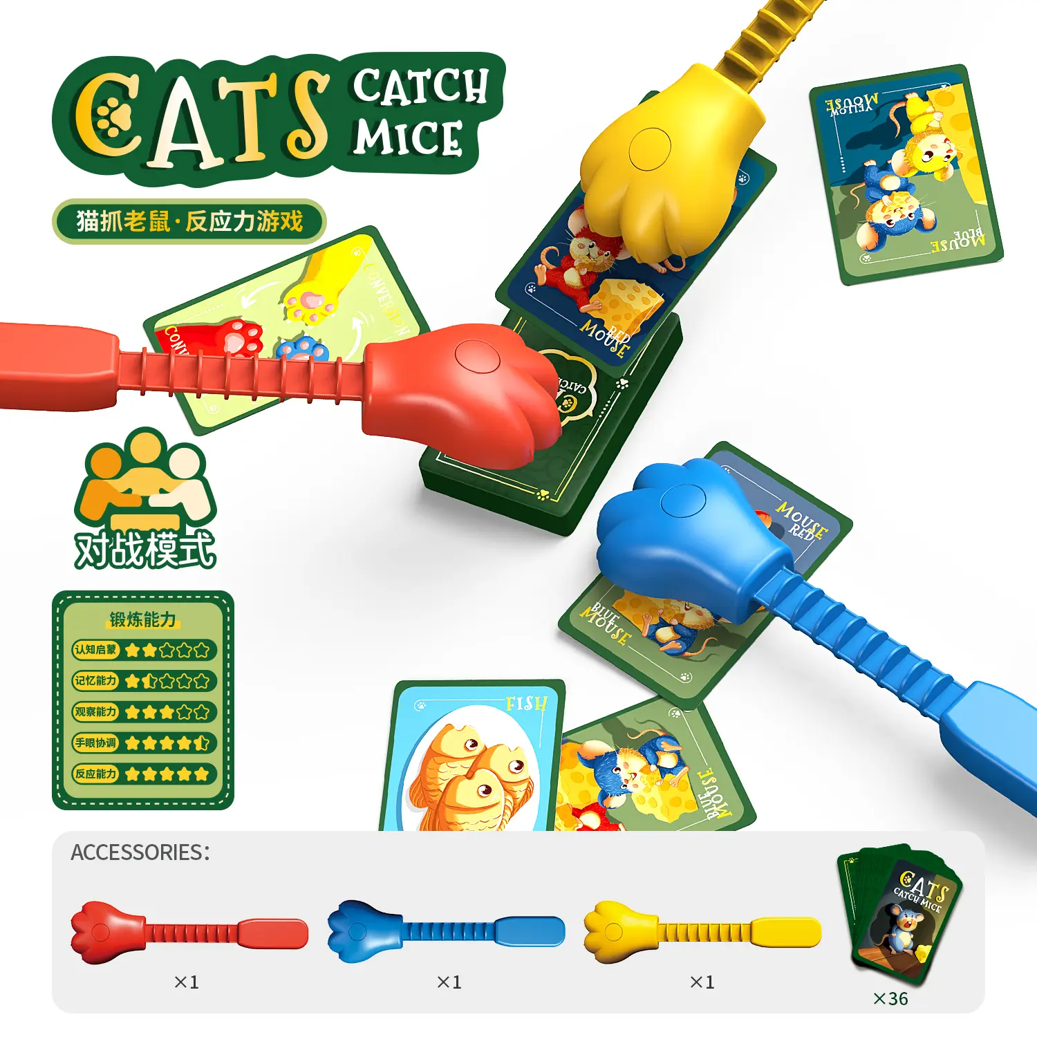 Cat Mouse Grab Game - Fast Reaction Challenge Toy for Kids, Family Battle Gag Toy