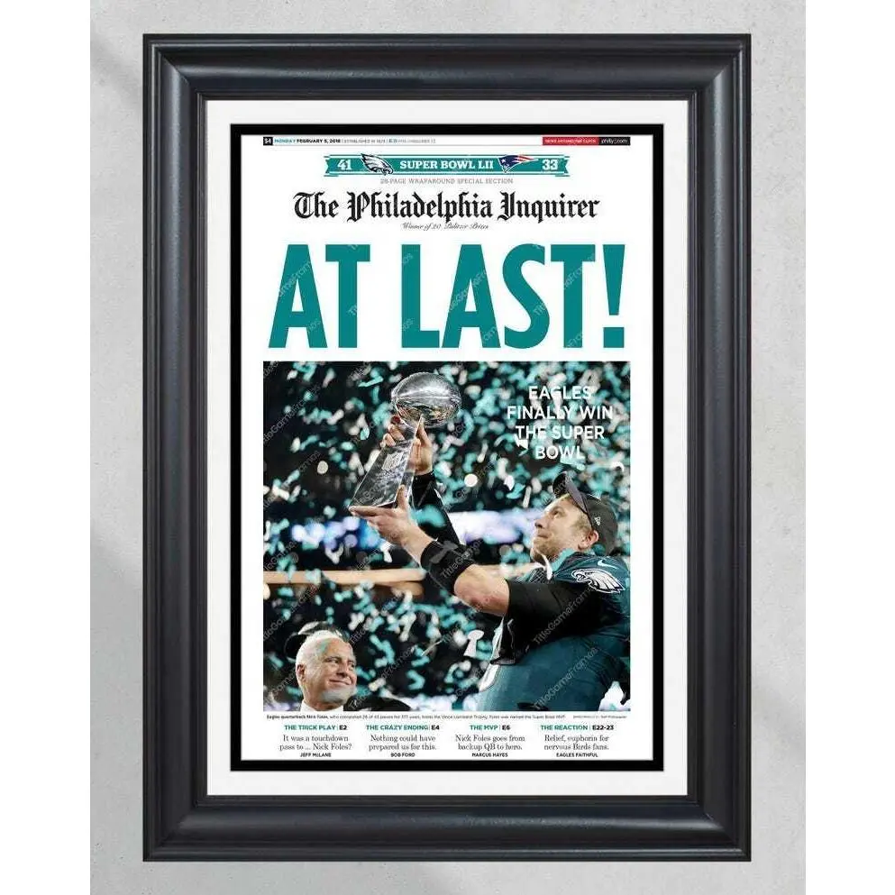 [Sale up to 35%] + [FREE SHIP] + [NO FRAME] At Last Eagles SB LII Champions Poster, Philadelphia Inquirer Newspaper Print, Football Victory Wall Art for Fans