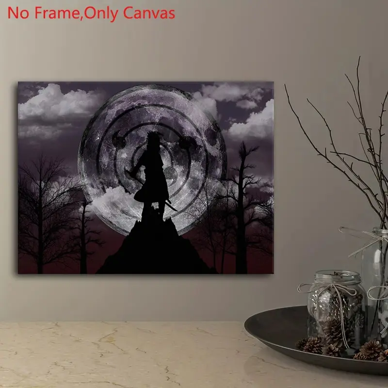 1 piece/set Frameless canvas painting print poster, wall prints, Anime Design, Classic silhouette Action anime art, Sasuke Uchiha Infinite Tsukuyomi, gift for Japanese shonen manga lovers, ideal gift for bedroom, living room, wall decoration, room decor