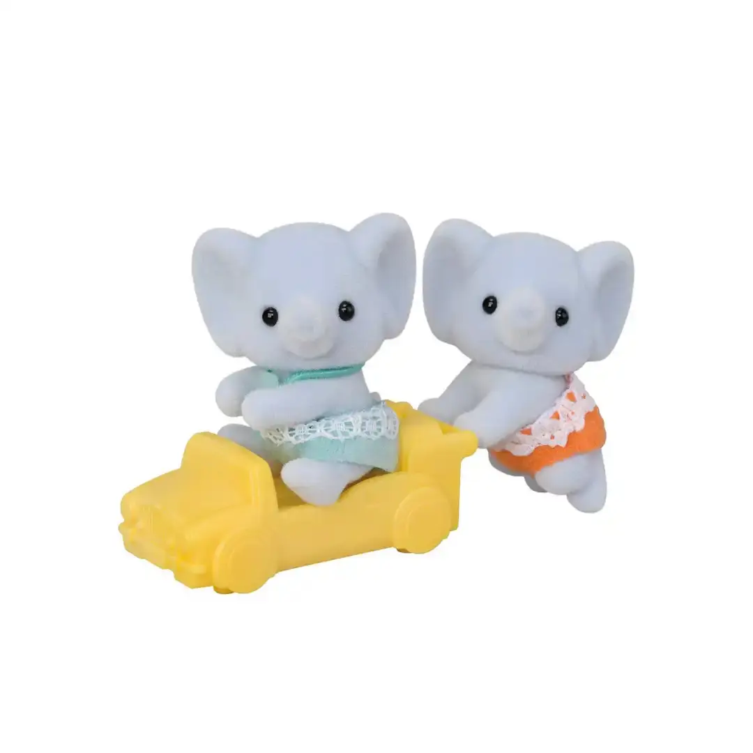 Calico Critters Elephant Twins Stuffed Toy - Compatible with Connectable Pushcarts