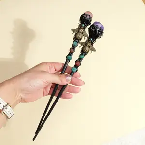 Natural Gemstone Rose Quartz & Amethyst Bee Crystal Scepter, Magical Rolling Stone Wand for Kids' Creative Play, Unique Gift Idea