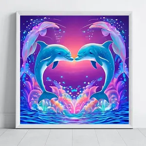 Heart Dolphin Diamond Painting Kit, Adult Art Craft Set, Frameless DIY 5D Diamond Art, Home Decor, Perfect Gift for Holidays, Diamond Art Tools