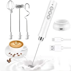 3 In 1 Electric Milk Frother, 1 Set USB Rechargeable Handheld Egg Beater, Portable Cappuccino & Coffee Mixer, Food Processor For Kitchen, Milk Frother Wand