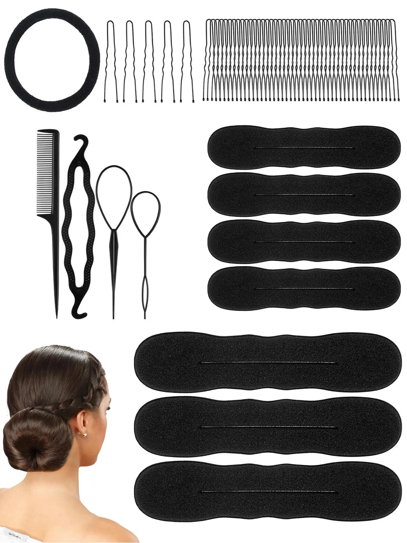 62PCS solid color twist clip set, hair pin set, Hair Clips For Styling, including 7 twist clips (3 large+4 small), 50 wavy U-shaped clips, 4 hair braiding tools, and 1 headband, suitable for women's work, daily life outside