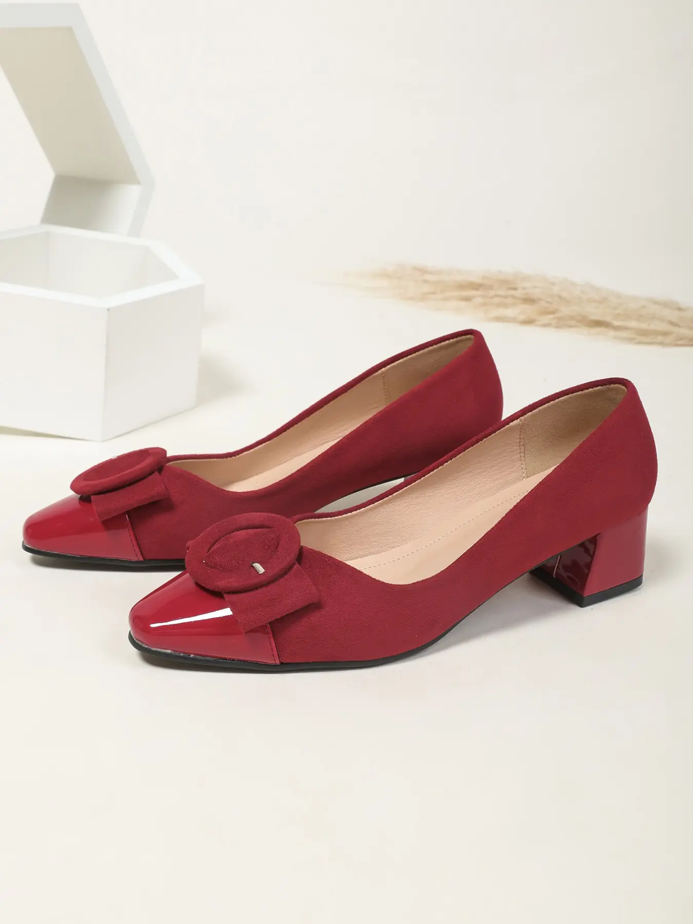 New Round Toe Chunky Heel Mid-Heel Women's Shoes, Slip-On Stylish Comfortable Versatile Single Shoe, Commuter Large Size Fall Shoes, Rubber