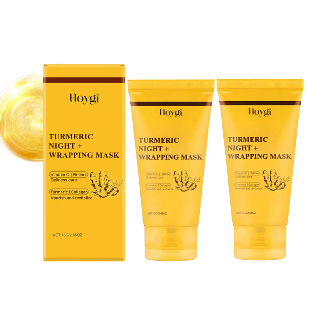 HOYGI Overnight Glow Mask - Vegan, Intensive Kojic Acid & Turmeric Peel-Off Treatment with Hyaluronic Acid, Boosts Collagen Firmness, Brightens Dull Skin, Delivers Moisture & Supports Skin Repair, Clay, Brightening, All Skin Types, Single Item