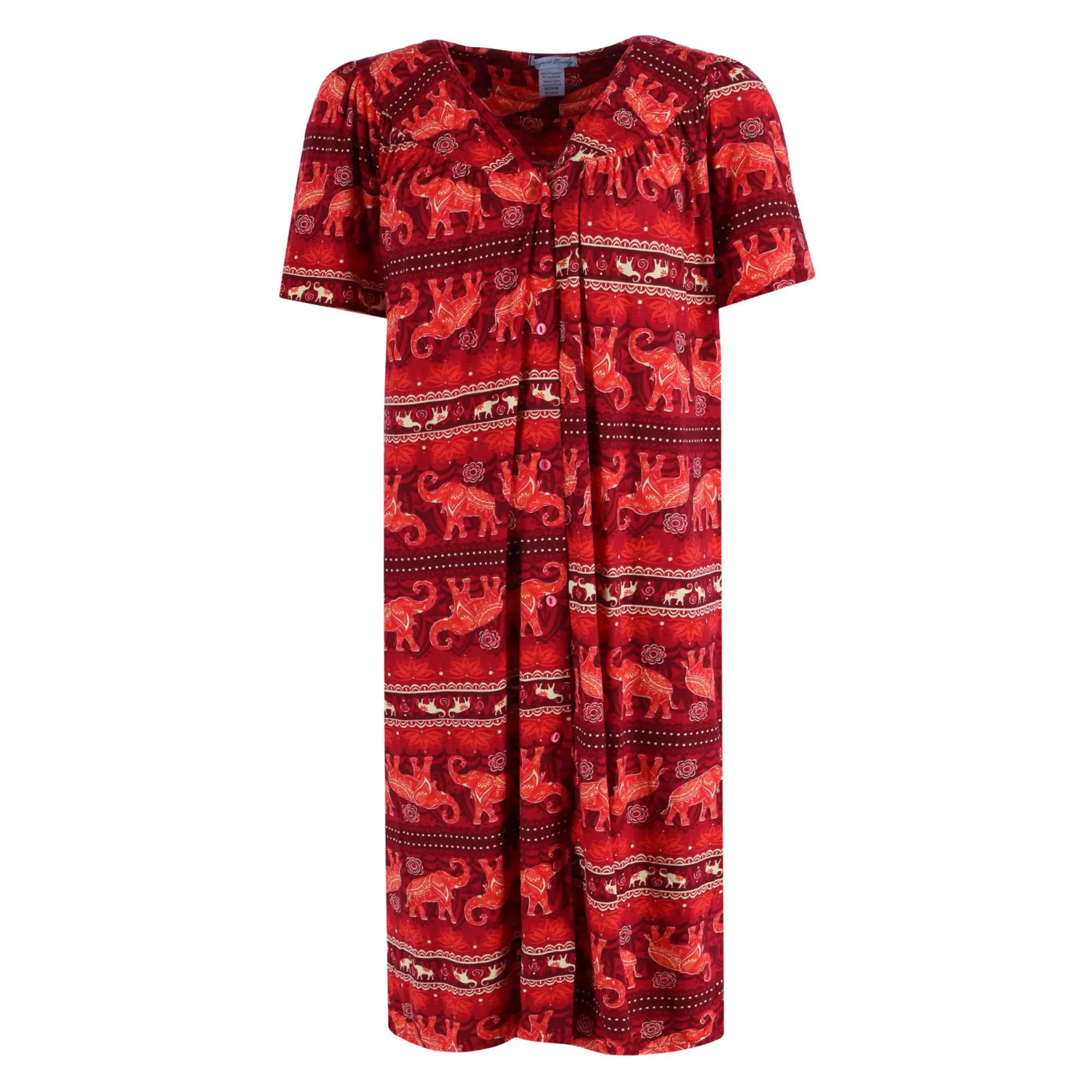 Elegant Emily Women's Soft Elephant Print Duster Gown, Short Sleeve Button-Front Loungewear Nightwear, Shortsleeve, Embroidery, Ultra Soft, Casual, Lady, Chic