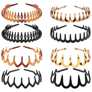 Zigzag Headbands 8 count, Plastic Headbands with , Non-slip Wavy Hairbands for Women & Men, U Shape Reversible Headband, Retro High Skull Headband, Tortoise Shell & Black Hair Accessories
