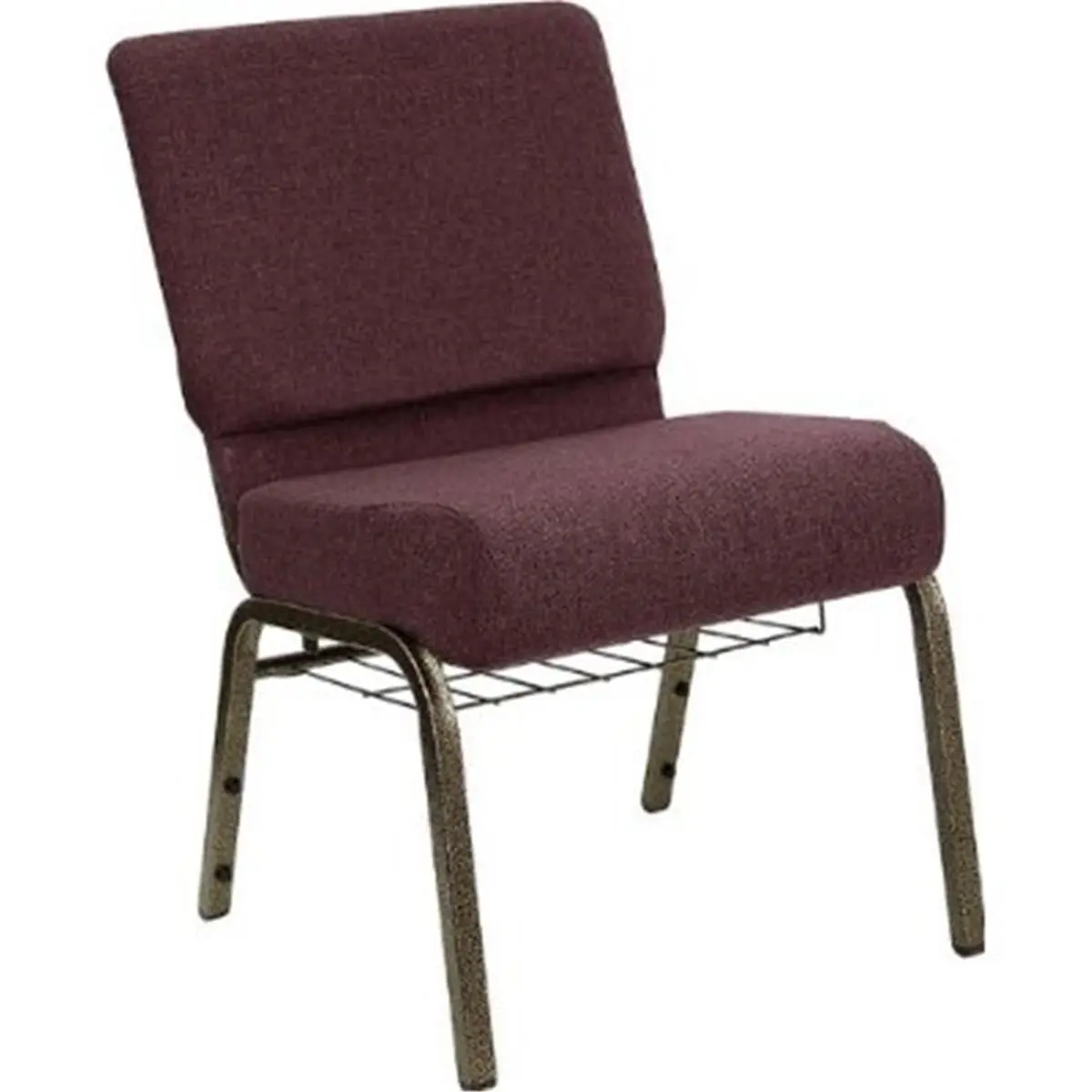 HERCULES™ by Flash Furniture Steel Frame Church Floor Chair (FD-CH0221-4-GV-005-GG) - 21" W x 16.5" H Rectangular Plum Upholstery Seat, 4" Thick Waterfall Edge, Gold Vein Finish, 800lb Capacity, Ganging Clamps, Easy Move & Store, 24.75" D Indoor Use