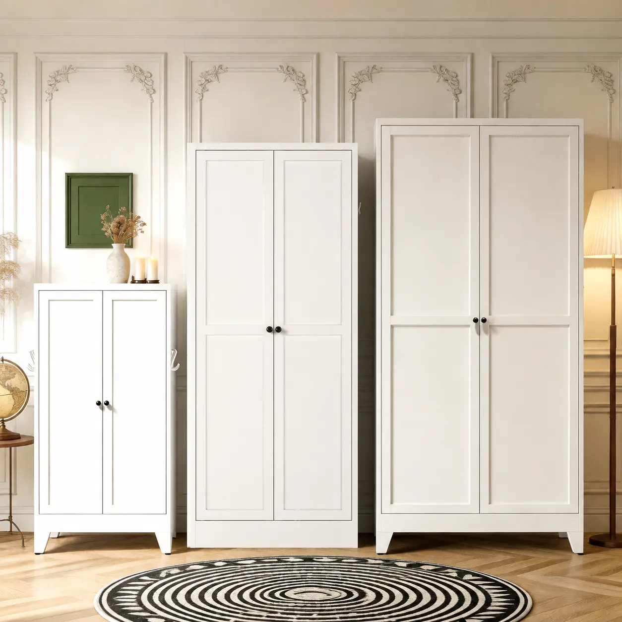 75.2" Tall Metal Kitchen Pantry Storage Cabinets with 2 Door and 5 Adjustable Shelves, Cupboard for Kitchen, Dining Room, Living Room and Bathroom, White