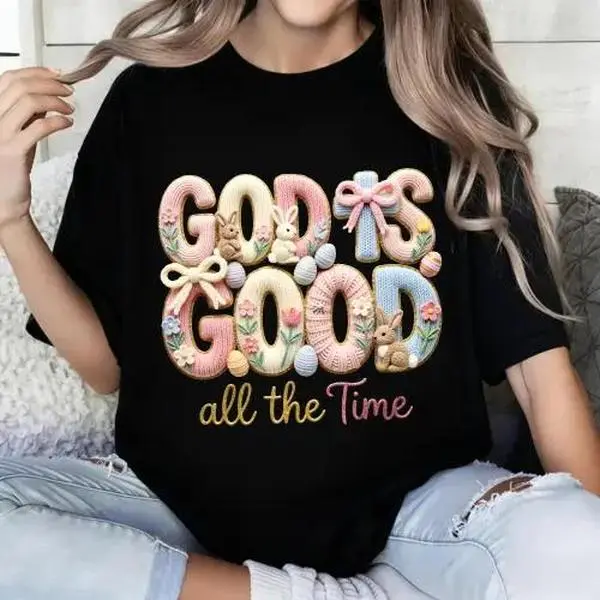 Women's Oversize Round Neck Graphic Print T-Shirt - Casual Wear, 'God is Good' Streetwear Top, Soft Breathable 2-Way Stretch Fabric, Does Not Fluff, Suitable for Indoors