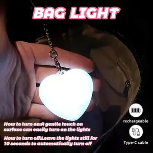 (USA Seller) Heart Shaped LED Bag Light Keychain – Mini Purse Light, Clip-On Safety Night Light for Handbags, Backpacks, Gifts