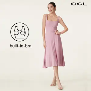 OGL Square Neck Flowy New Airy Brami Midi Dress with Built-in Bra for Summer Casual Womenswear summerwins