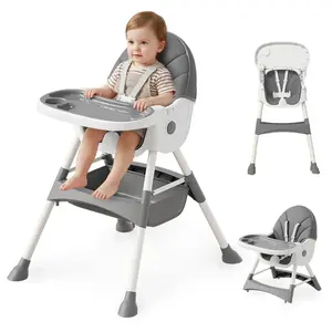 Convertible Baby High Chair with Adjustable Height, Adjustable Safety Harness, Removable Tray, Stain-Resistant Leather Seat, Stable and Durable Design