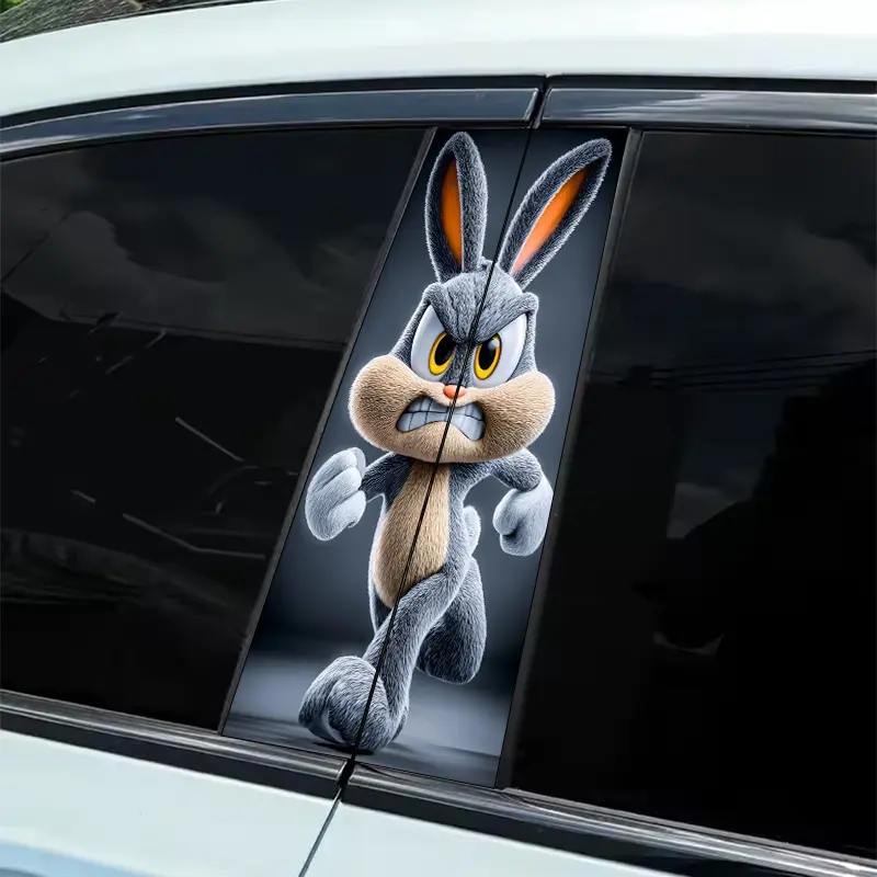 Realistic Plush Style Bugs Bunny Personalized Car Stickers 2-piece, Car Decals, waterproof, scratch-resistant, suitable for all models, holiday decorations, suitable for laptops, cars