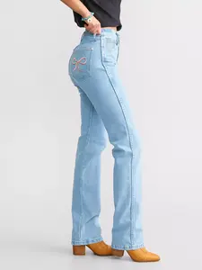 Women's Blue Mid-Rise Bootcut Jeans, Simple Stitch Basic Style, Womenswear Bottoms