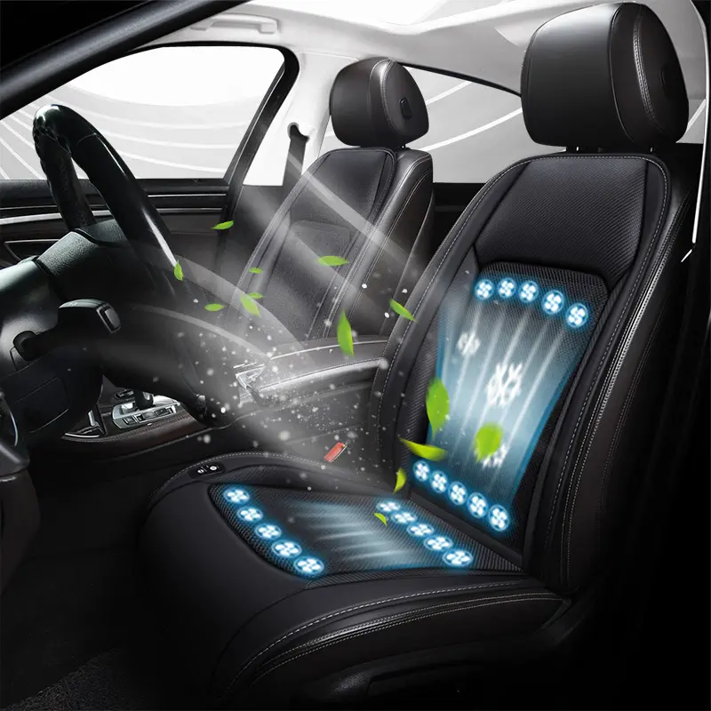 Car Cooling Seat Cushion with 8 Built-in Turbo Fans - 5 Sec Instant Cooling, 3 Wind Speed Control, 3D Breathable Mesh, Vibration Lumbar Massage, Overcurrent Protection, Universal Fit for Cars, Trucks & SUVs - 12V/24V Powered Car Seat Cooler Pad