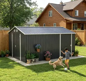Campcraft 10x12 FT Outdoor Metal Storage Shed, Sturdy Frame Lockable Door Garden Tool Shed for Garden, Backyard (Dark Gray)