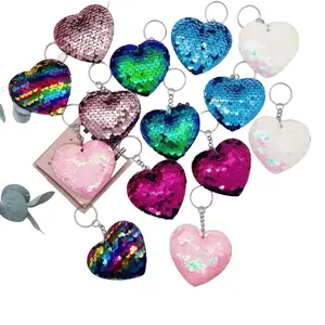 Double Sided Sequin Heart Keychains - Colorful, Shiny, Funky Unique Accessories - Ideal for Mother's Day Gifts, Mini Gifts - Bag Charm for Luggage & Bag Accessories