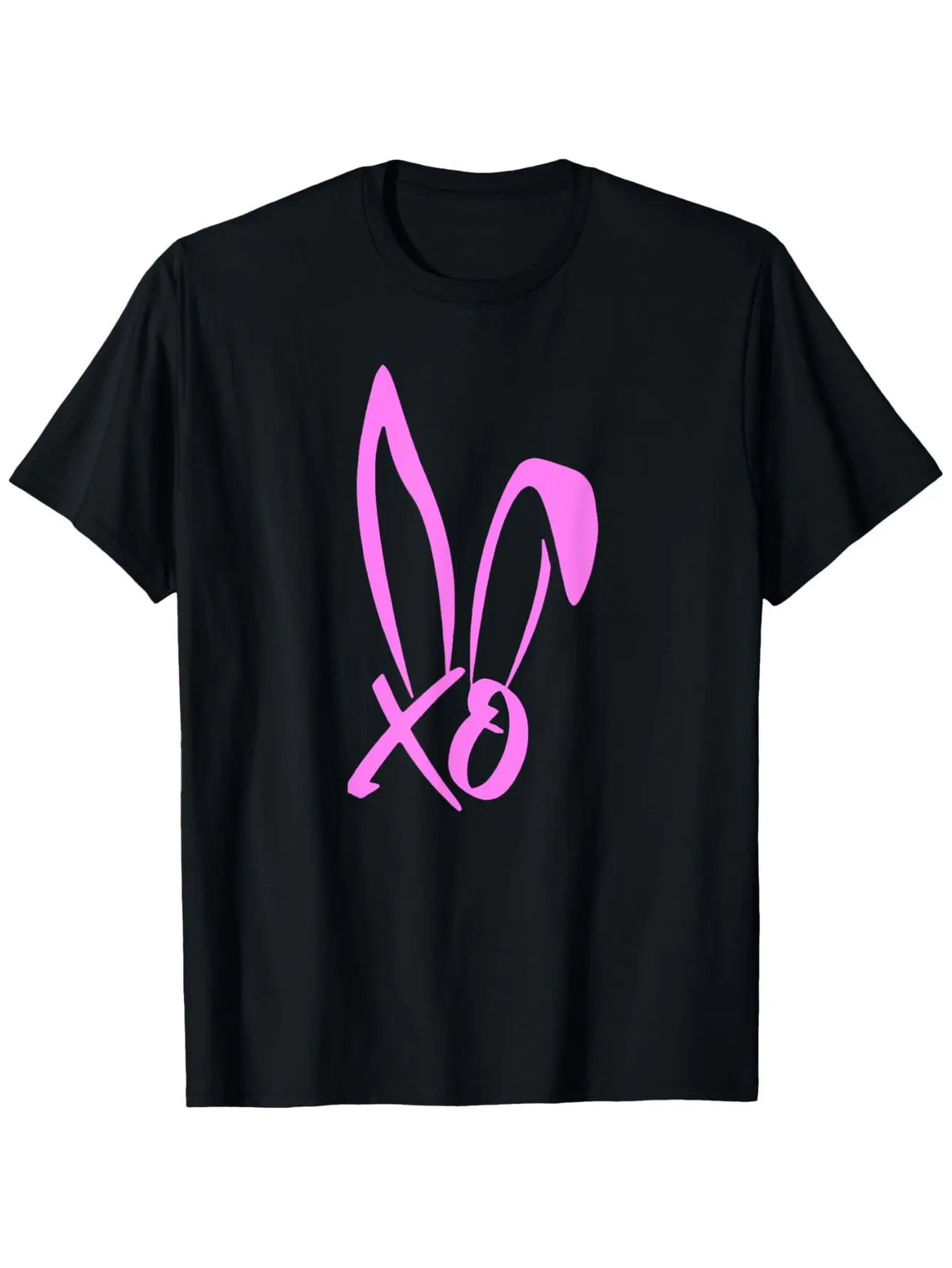Men's Bunny Xo Graphic T-Shirt - Black with Pink X unisex soft cotton short sleeve t shirt, vintage graphic casual tee for men women teens, perfect birthday holiday gift for camping travel gym daily street casual wear