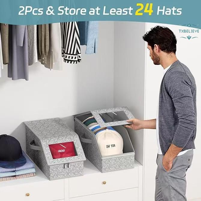 Stackable Hat Storage for Baseball Caps, Holds up to 24 Caps Hat Organizer for Closet, Sturdy Snapback Boxes Stackable Hat Storage for Baseball Caps, Holds up to 24 Caps Hat Organizer for Closet, Sturdy Snapback Boxes