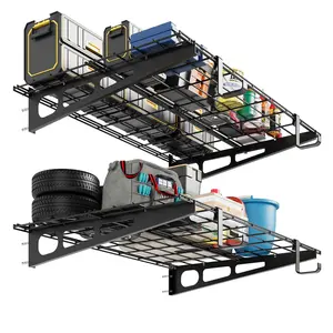 2-Pack 2x4 ft Heavy Duty Wall Mounted Garage Shelves, Metal Floating Storage Rack, 400 lbs Capacity