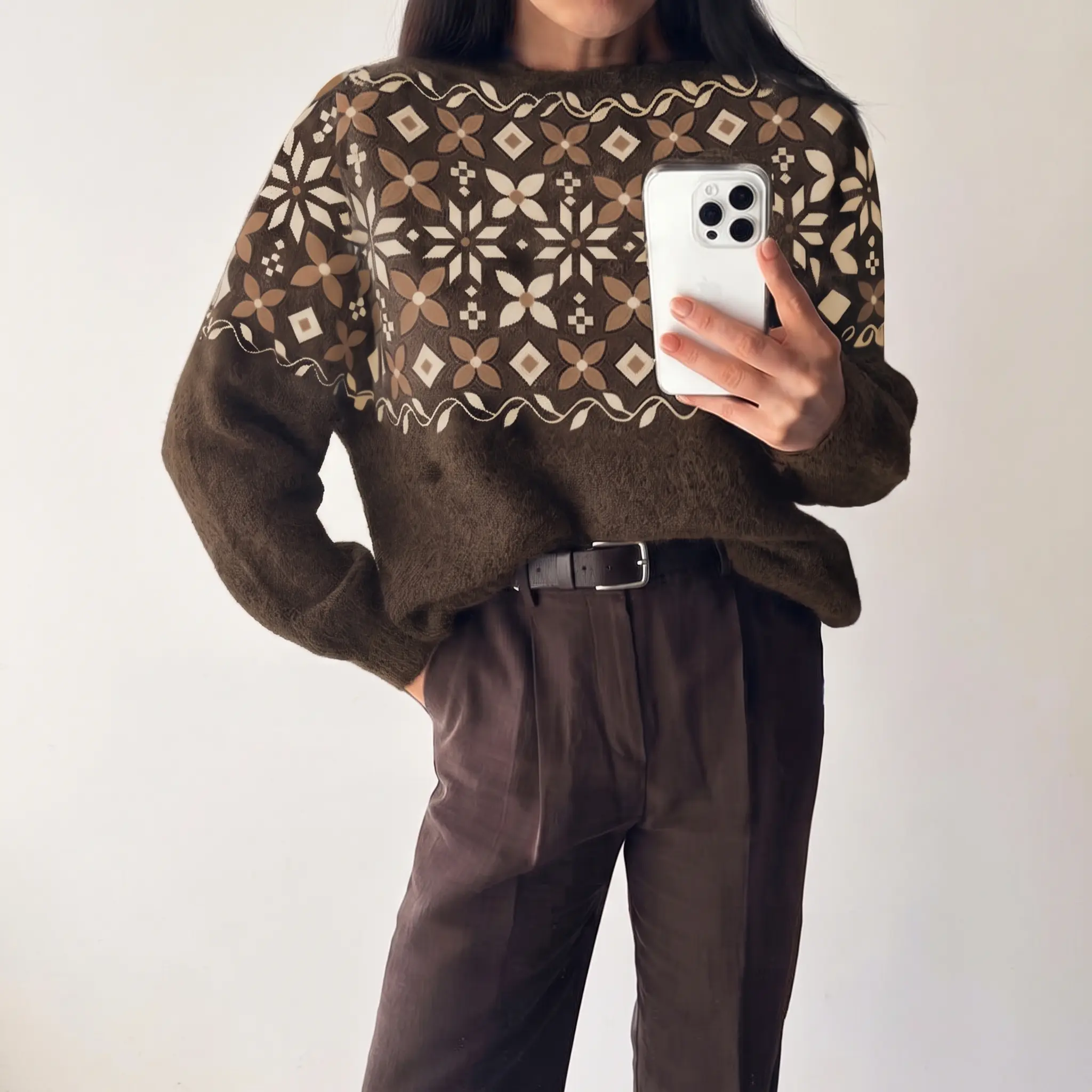 Sidefeel Women's Fair Isle Stretchy Knit Sweater Crew Neck Long Sleeve Fall And Winter Outfits Nordic Pullover