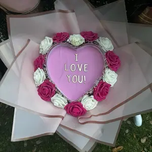 Burn Bouquet Customizable Heart-Shaped Arrangement with Pink & White Roses and Personalized Message Inside  *this is a custom item, you choose colors and the message inside*