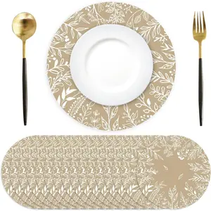 Beige Eucalyptus Leaves Paper Placemats Disposable 50 Pack Round Placemats 13 Inch Seasonal Table Mats for Dinner Table Setting Thanksgiving Birthday Wedding  Shower Party Supplies