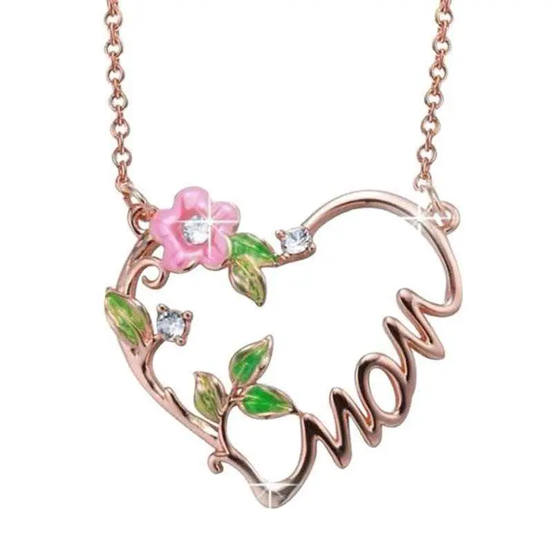 Mother's Day Gift Necklace — Rose Gold Heart Necklace for Mom with Flower Pendant A Gift for Mom