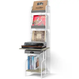 Record Player Stand with Vinyl Storage, Record Player Table Up to 200 Albums, Turntable Stand with Record Holder Vinyl Display Shelf, White
