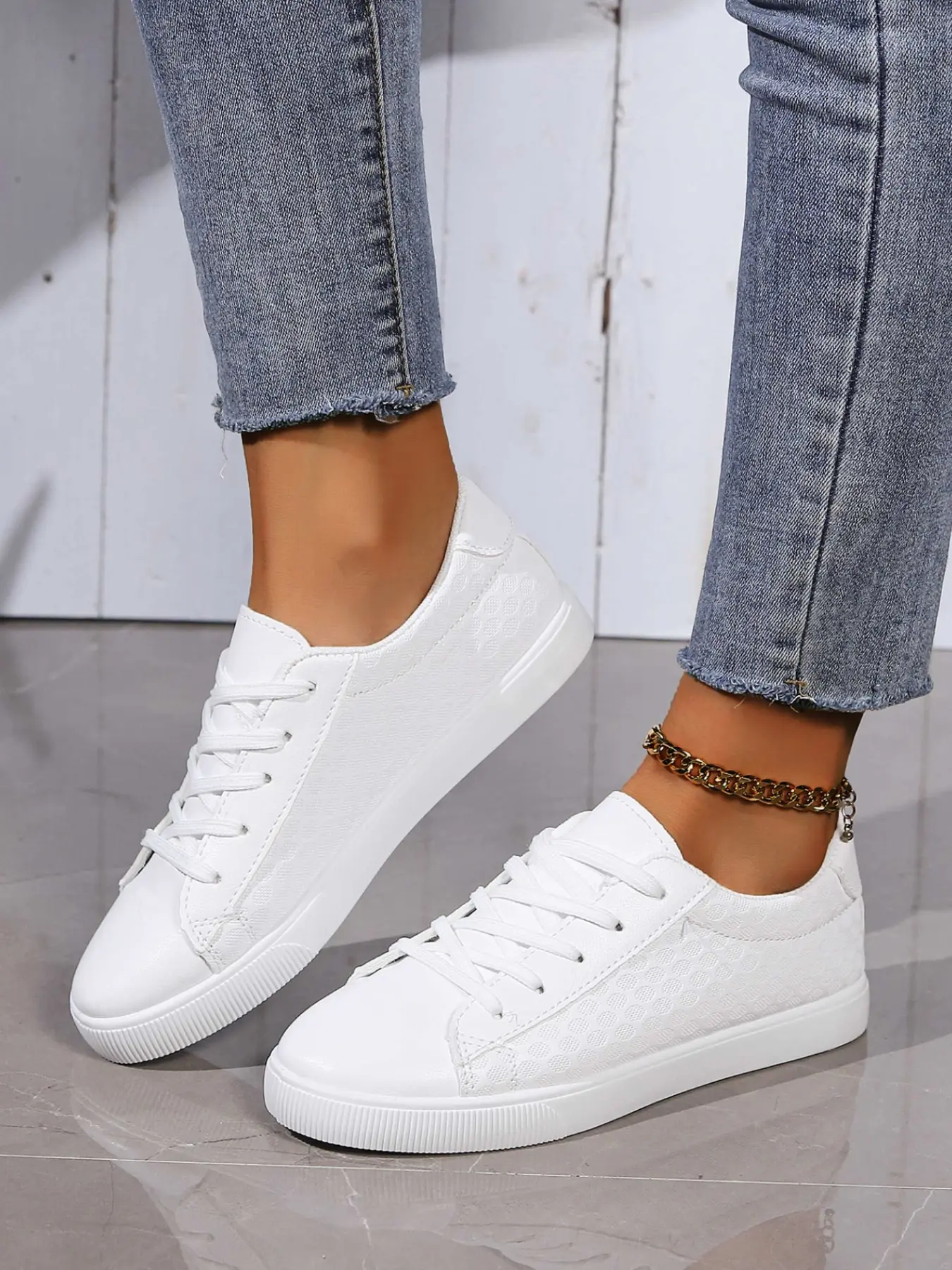 Women's Plain Low-Top Single Shoe Sneaker, Large Size Wide Foot Commuter Flat Shoes, Daily Casual Sneakers, Casual Walking Sneakers, Wearable Sneakers, Durable Sneakers, Minimalist Sneakers, Casual PU Material, Rubber Sole, All Seasons