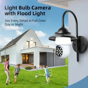 Light Bulb Security Camera with LED Flood Light 1080P, 2.4GHz Wireless WiFi Light Socket Security Cameras, 355° Pan/Tilt Smart Lightbulb Cam Human Motion Detection Alarm Colour Night Vision Works with Alexa