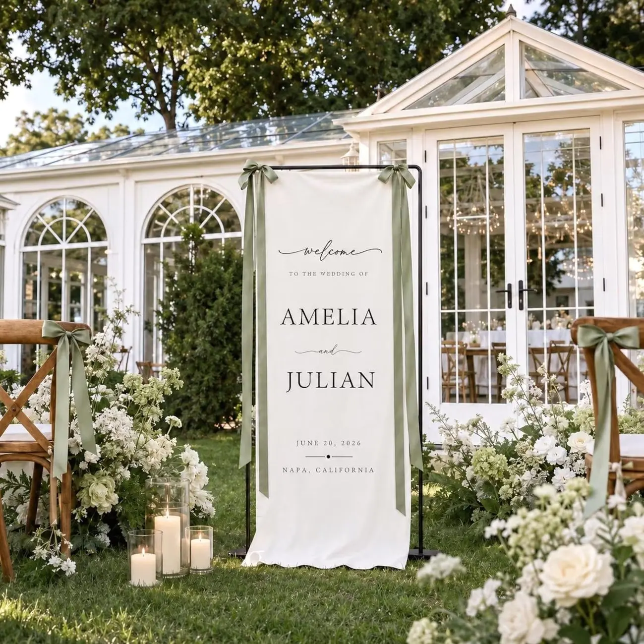 Fabric Wedding Welcome Sign, Personalized Polyester Wedding Banner, Custom Name Date Ceremony Sign